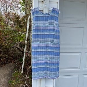 NWT Talbots Pretty Blues Lavender White Woven Stripe Sleeveless Lined Dress